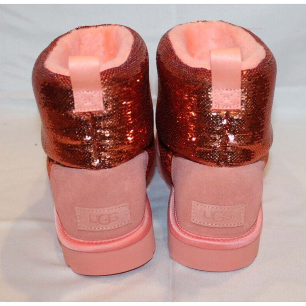 UGG CLASSIC MINI MIRROR BALL STARFISH PINK SEQUIN SUEDE WOMEN'S‎ BOOTS NIB - Picture 4 of 8